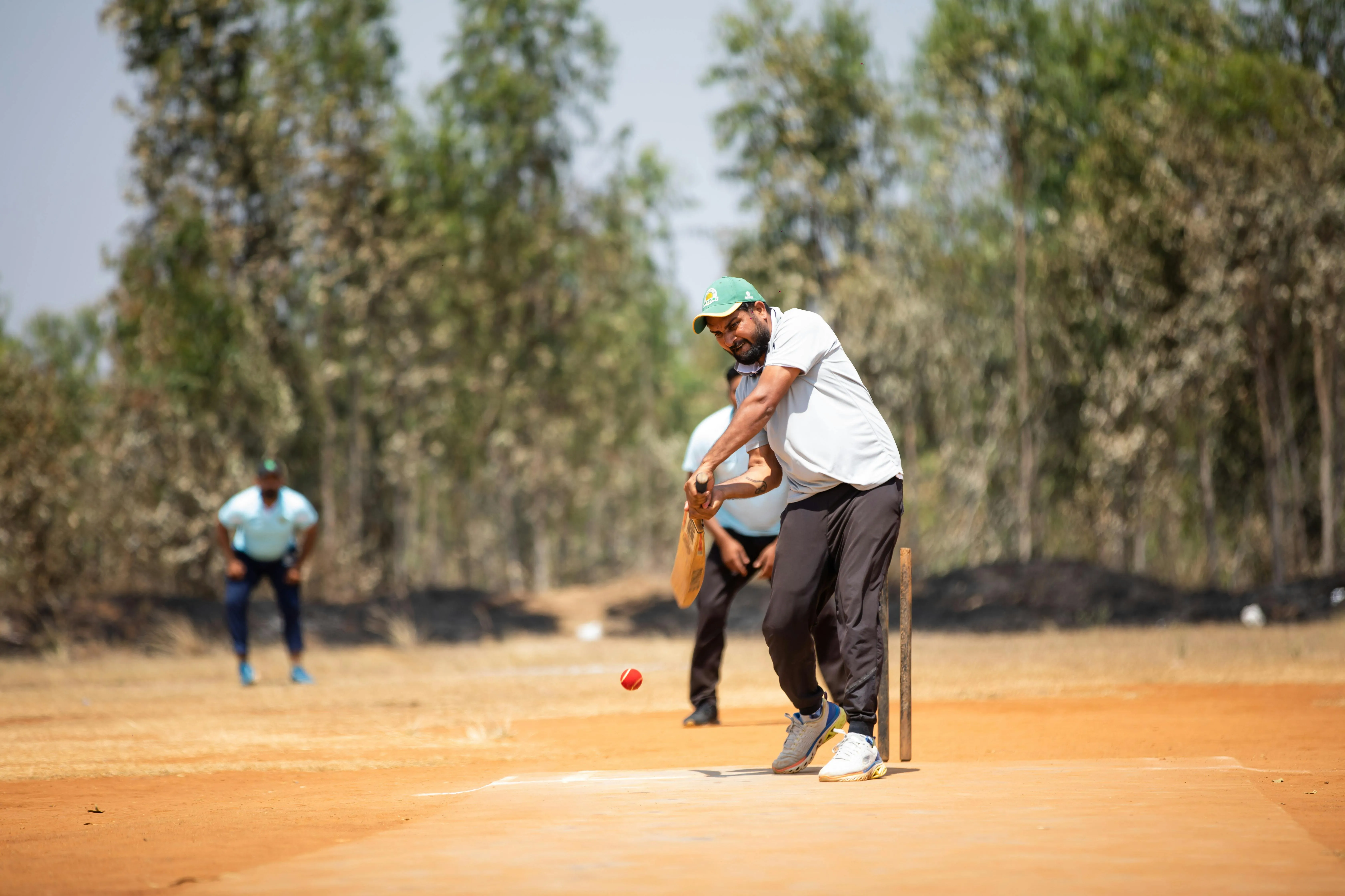 Cricket players in action